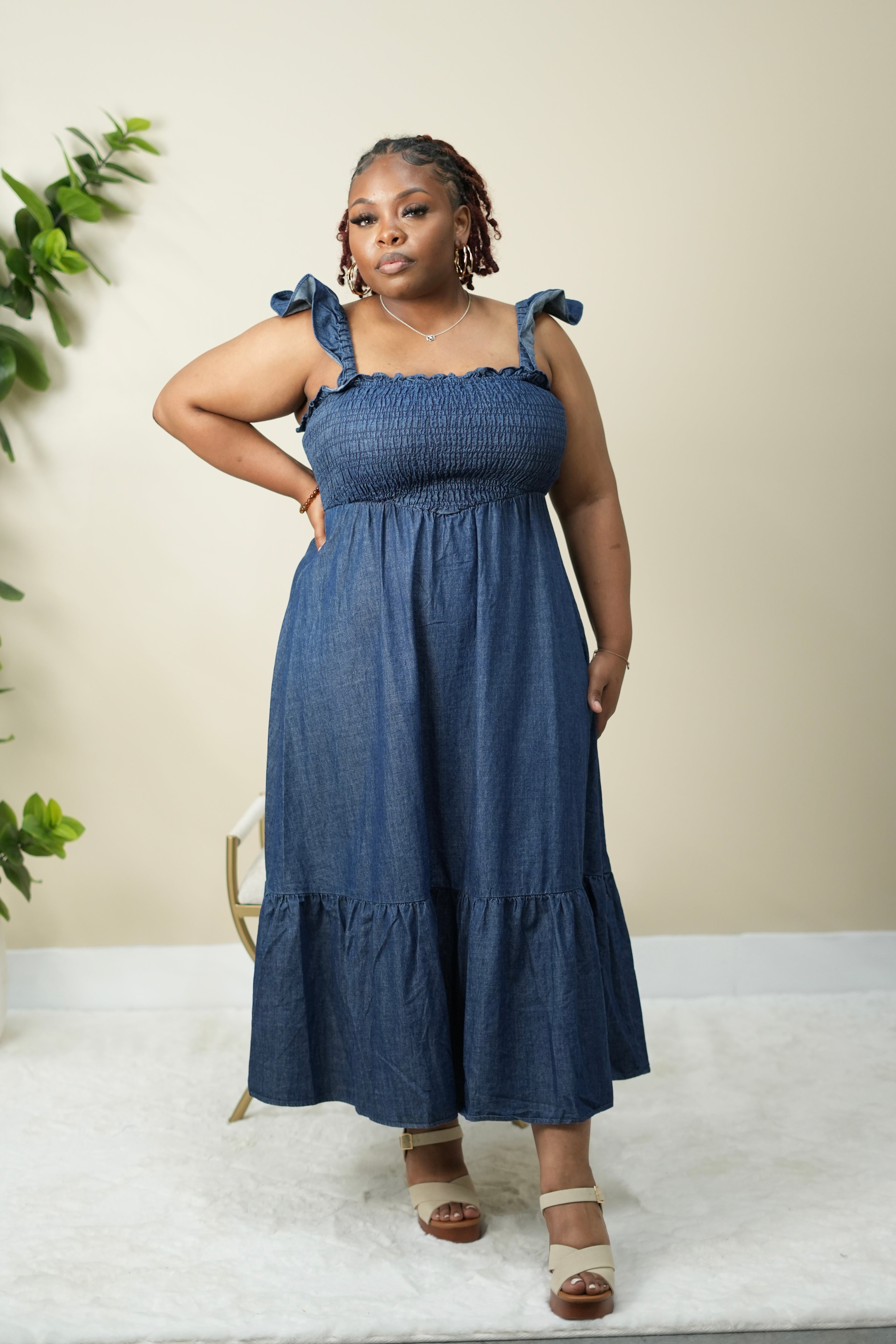 Flirty & Free Ruffle-Strap Denim Sundress - Plus