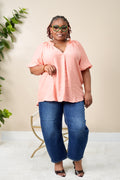 Breezy Chic Crinkle V-Neck Blouse - Plus