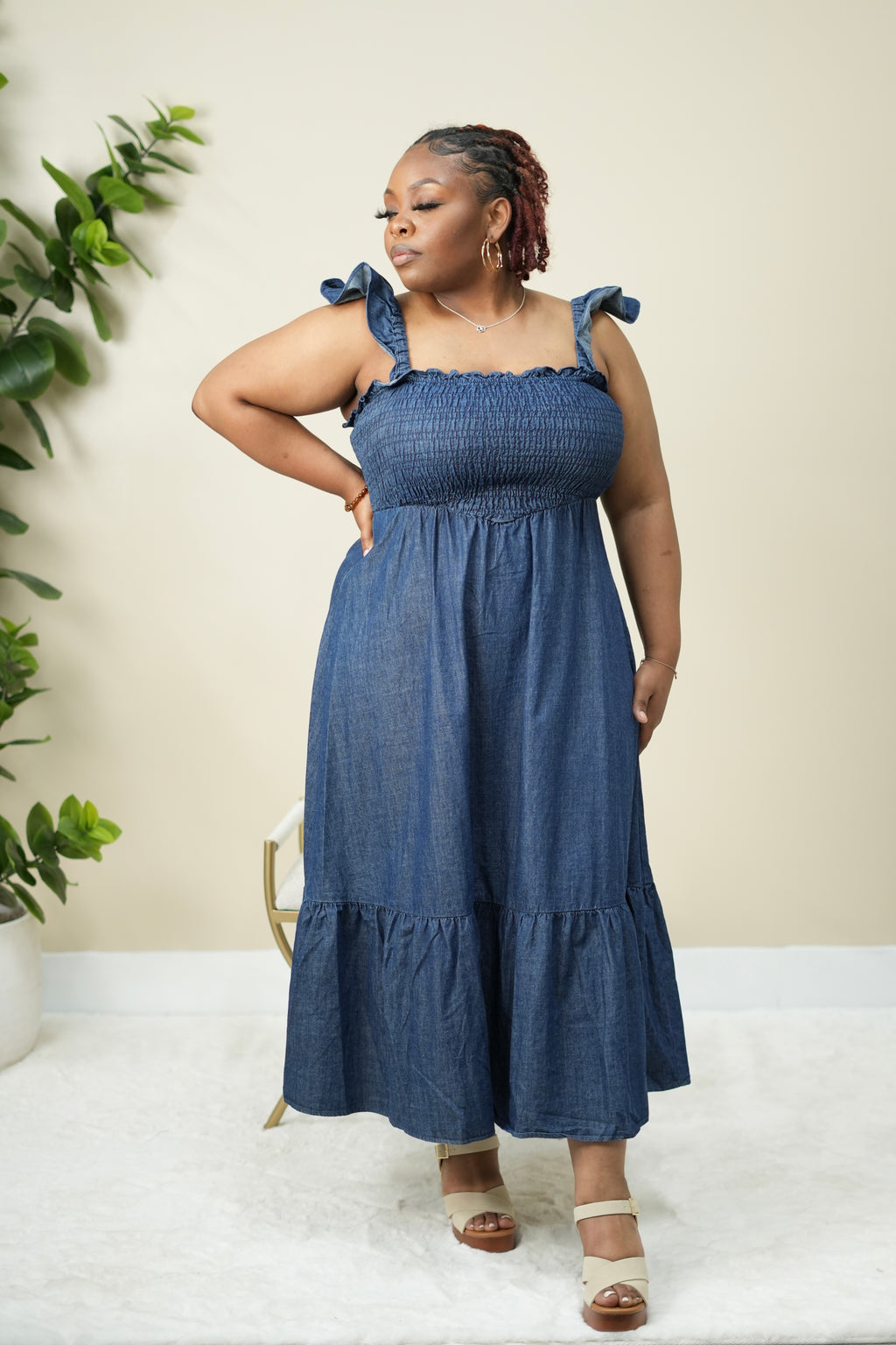 Flirty & Free Ruffle-Strap Denim Sundress - Plus