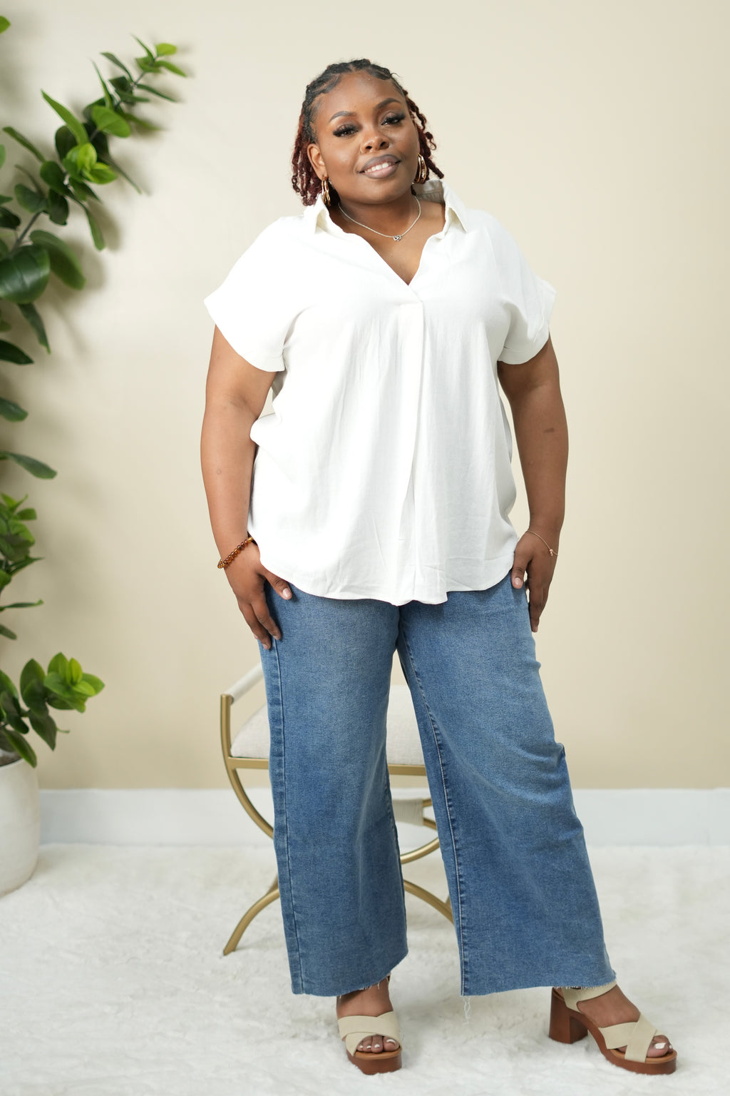 Coastal Luxe Linen V-Neck Top - Plus